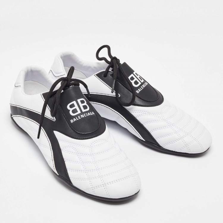 مملوكة مسبقًا Balenciaga White/Black Leather Zen Low Top Sneakers Size 38