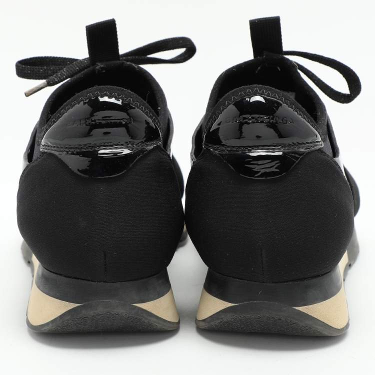 Pre Owned Balenciaga Black Patent Leather and Fabric Race Runner Low Top Sneakers Size 39