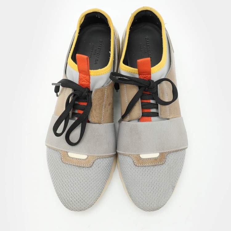 Pre Owned Balenciaga Multicolor Patent Leather and Mesh Race Runner Low Top Sneakers Size 39