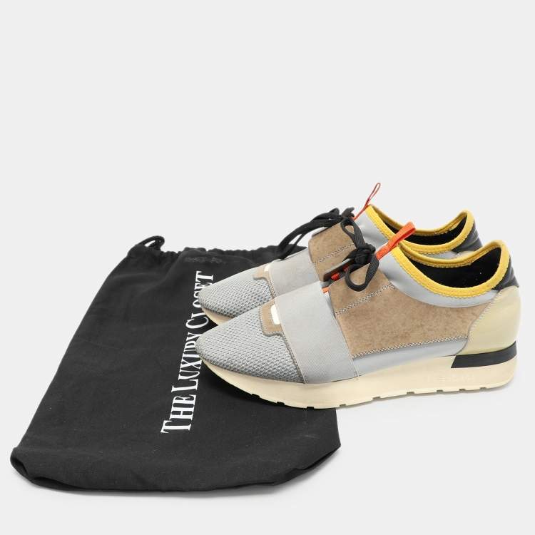 Pre Owned Balenciaga Multicolor Patent Leather and Mesh Race Runner Low Top Sneakers Size 39