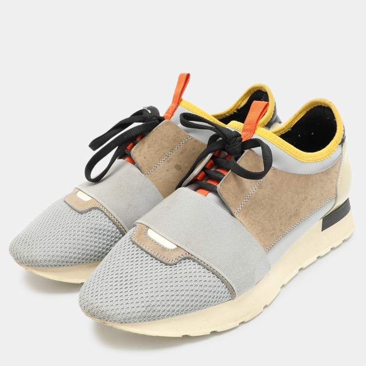 Pre Owned Balenciaga Multicolor Patent Leather and Mesh Race Runner Low Top Sneakers Size 39