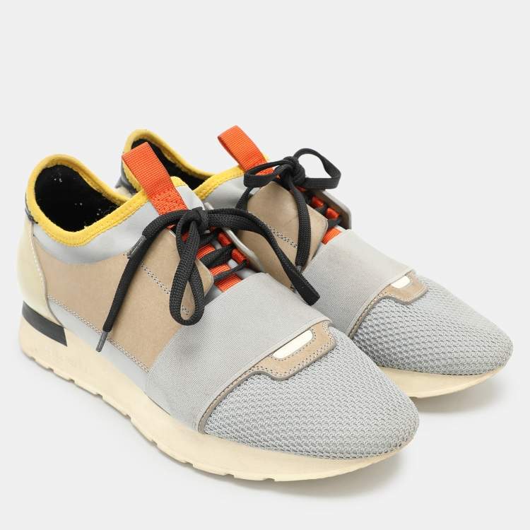 Pre Owned Balenciaga Multicolor Patent Leather and Mesh Race Runner Low Top Sneakers Size 39