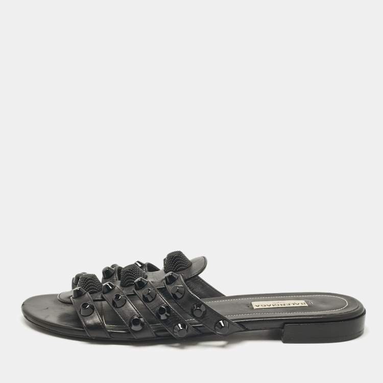 Pre Owned Balenciaga Black Arena Flat Slides Size 38