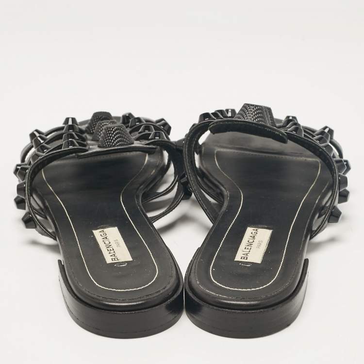Pre Owned Balenciaga Black Arena Flat Slides Size 38
