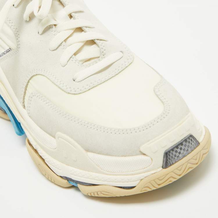 Pre Owned Balenciaga Grey/White Leather and Nylon Triple S Lace Up Sneakers Size 39