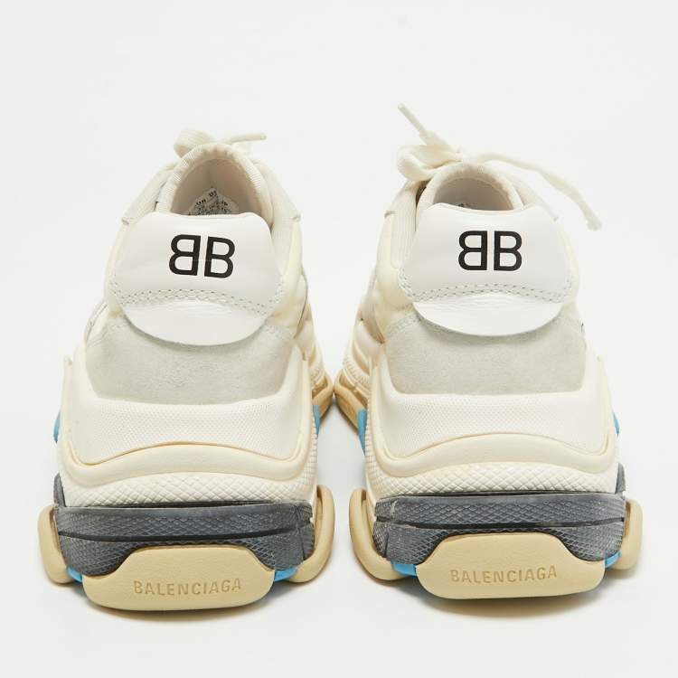 Pre Owned Balenciaga Grey/White Leather and Nylon Triple S Lace Up Sneakers Size 39