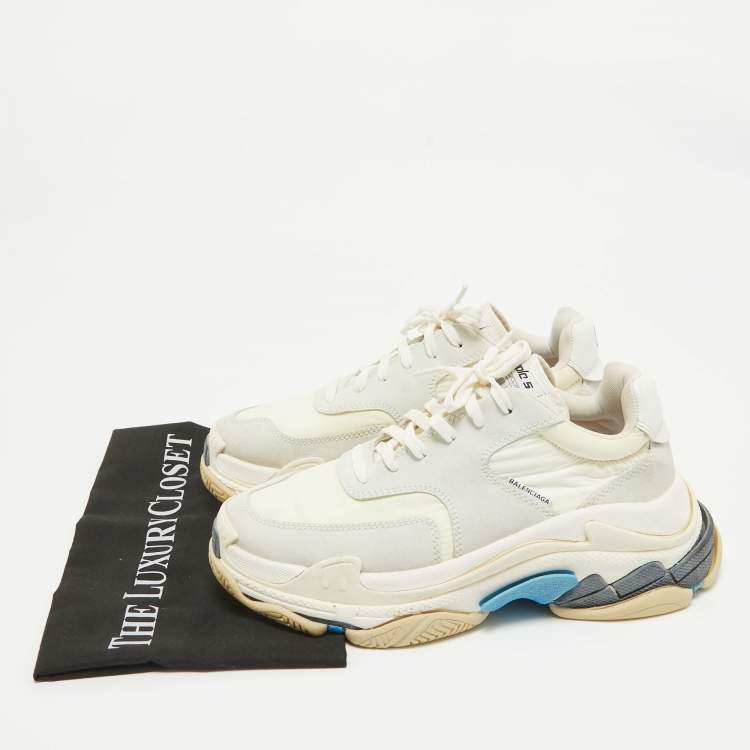 Pre Owned Balenciaga Grey/White Leather and Nylon Triple S Lace Up Sneakers Size 39