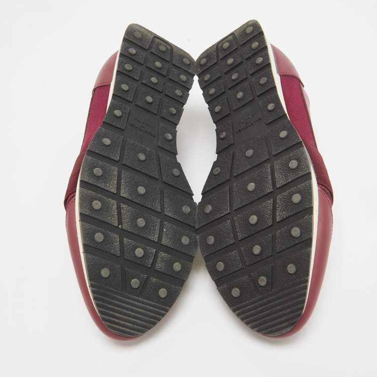 Pre Owned Balenciaga Burgundy Fabric and Leather Race Runner Lace Up Sneakers Size 39