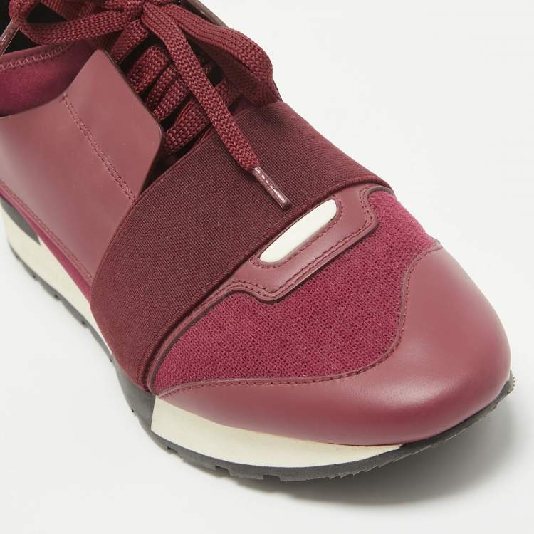 Pre Owned Balenciaga Burgundy Fabric and Leather Race Runner Lace Up Sneakers Size 39