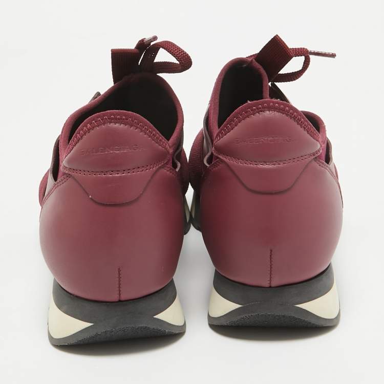 Pre Owned Balenciaga Burgundy Fabric and Leather Race Runner Lace Up Sneakers Size 39