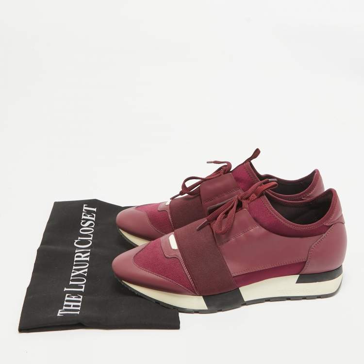 Pre Owned Balenciaga Burgundy Fabric and Leather Race Runner Lace Up Sneakers Size 39