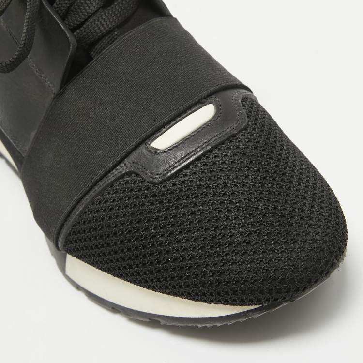 Pre Owned Balenciaga Black Leather and Mesh Race Runner Lace Up Sneakers Size 39