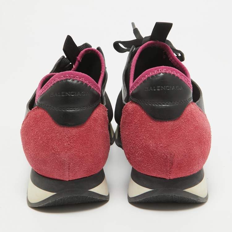 Pre Owned Balenciaga Black Leather and Mesh Race Runner Lace Up Sneakers Size 39