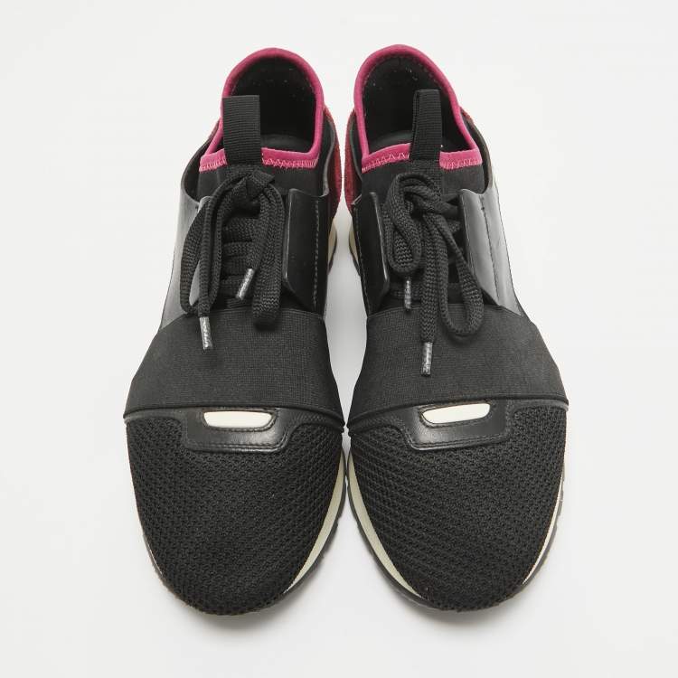 Pre Owned Balenciaga Black Leather and Mesh Race Runner Lace Up Sneakers Size 39