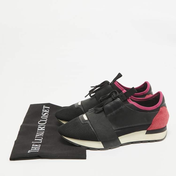 Pre Owned Balenciaga Black Leather and Mesh Race Runner Lace Up Sneakers Size 39