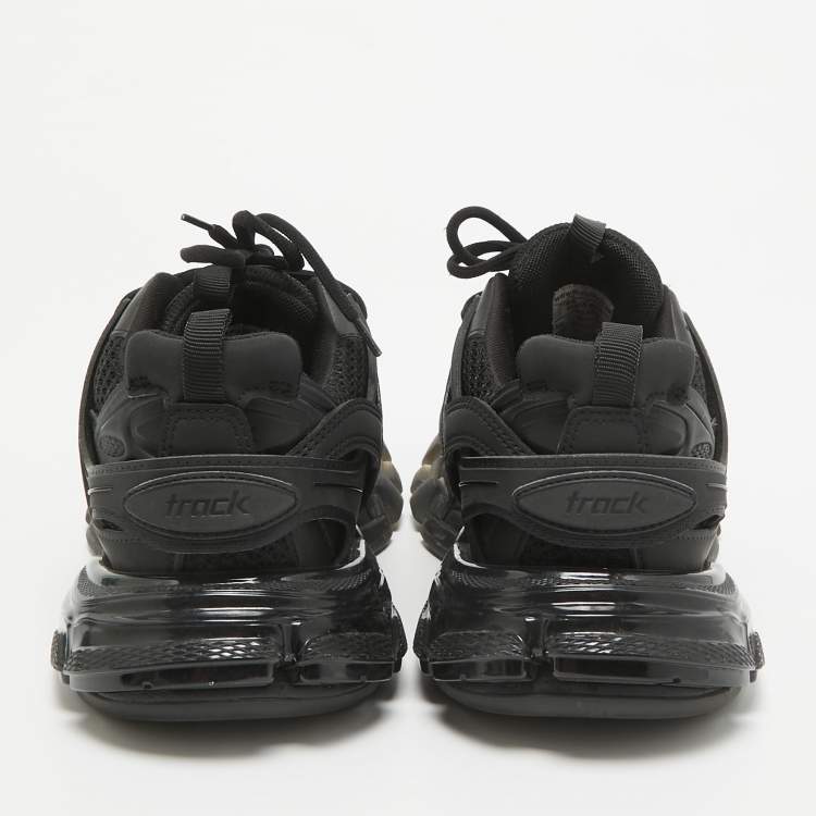 Pre Owned Balenciaga Black Faux Leather and Mesh Track Lace Up Sneakers Size 39