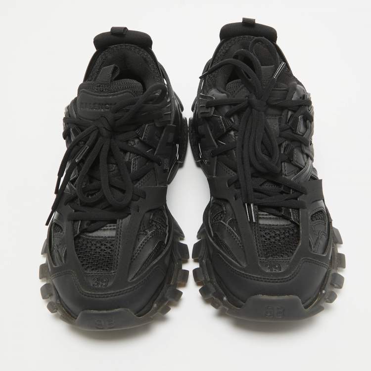 Pre Owned Balenciaga Black Faux Leather and Mesh Track Lace Up Sneakers Size 39