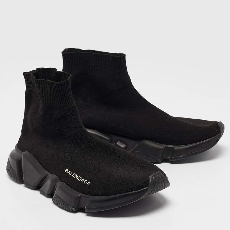 Pre Owned Balenciaga Black Fabric Speed Trainer High Top Sneakers Size 39