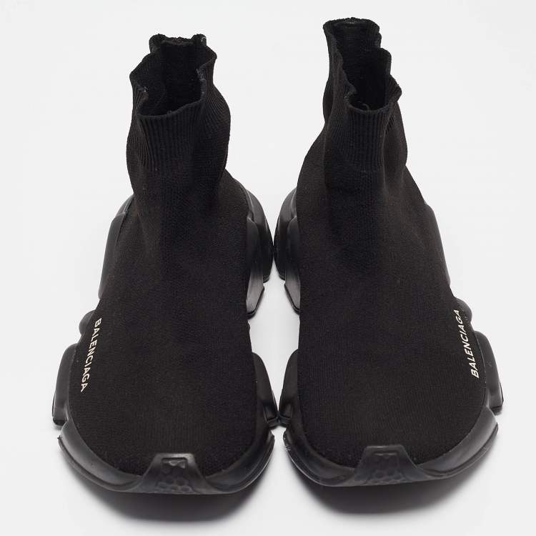 Pre Owned Balenciaga Black Fabric Speed Trainer High Top Sneakers Size 39