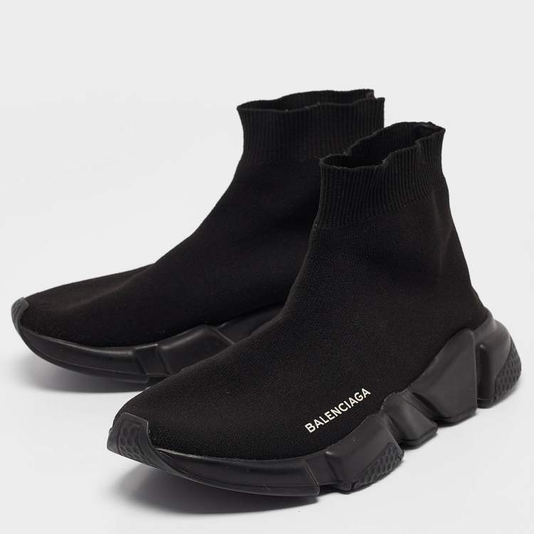 Pre Owned Balenciaga Black Fabric Speed Trainer High Top Sneakers Size 39