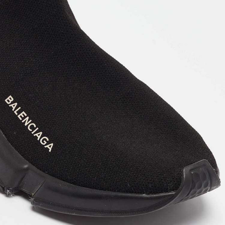 Pre Owned Balenciaga Black Fabric Speed Trainer High Top Sneakers Size 39