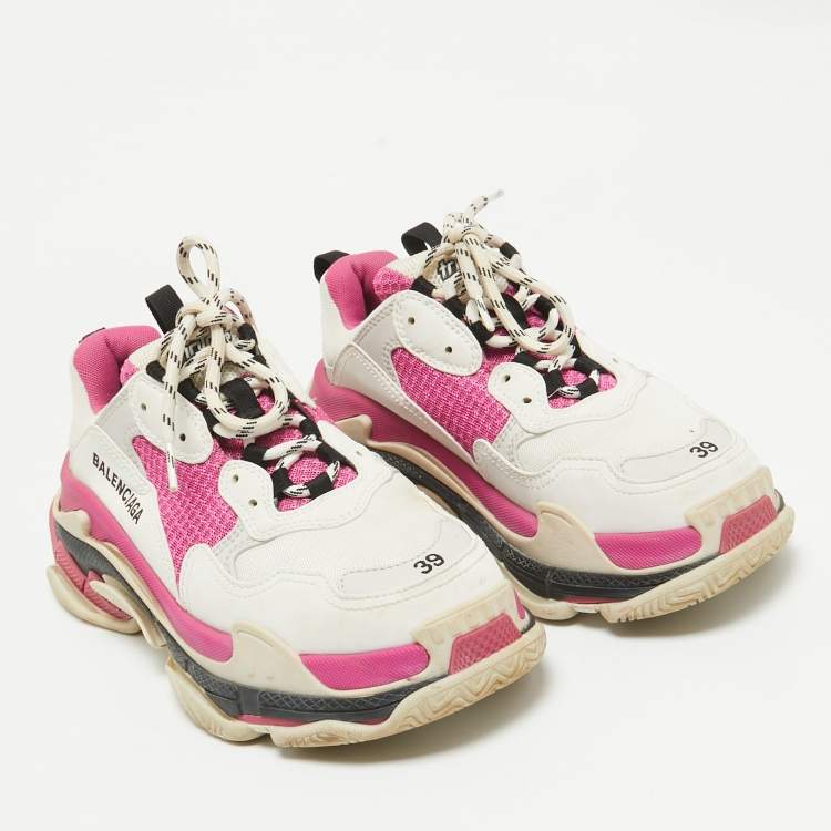 Pre Owned Balenciaga Multicolor Leather and Mesh Triple S Sneakers Size 39