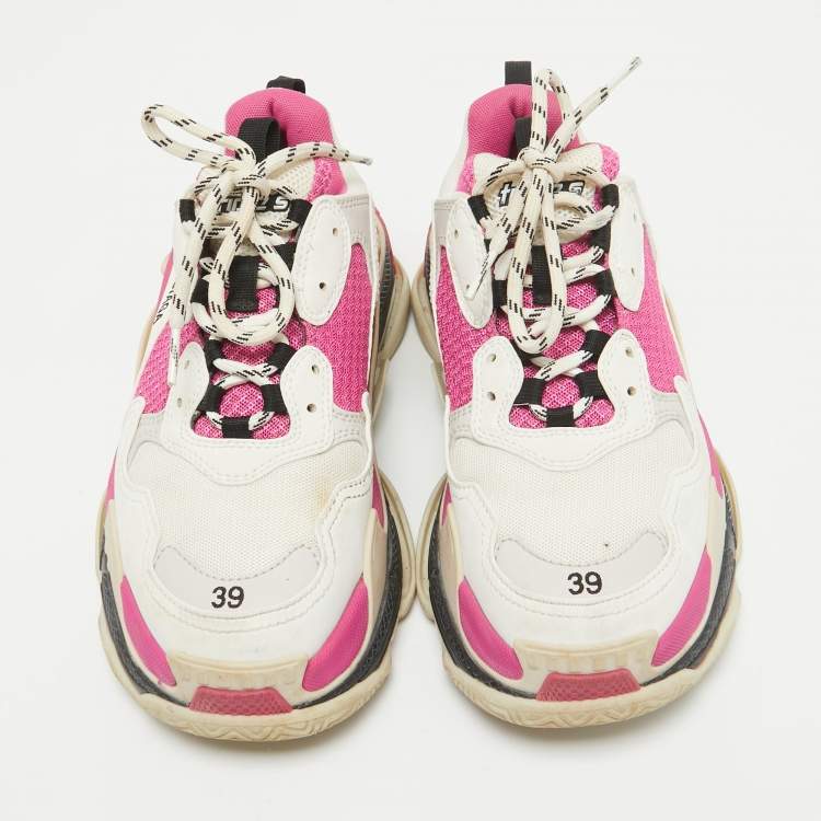 Pre Owned Balenciaga Multicolor Leather and Mesh Triple S Sneakers Size 39