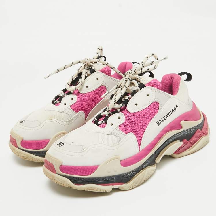 Pre Owned Balenciaga Multicolor Leather and Mesh Triple S Sneakers Size 39