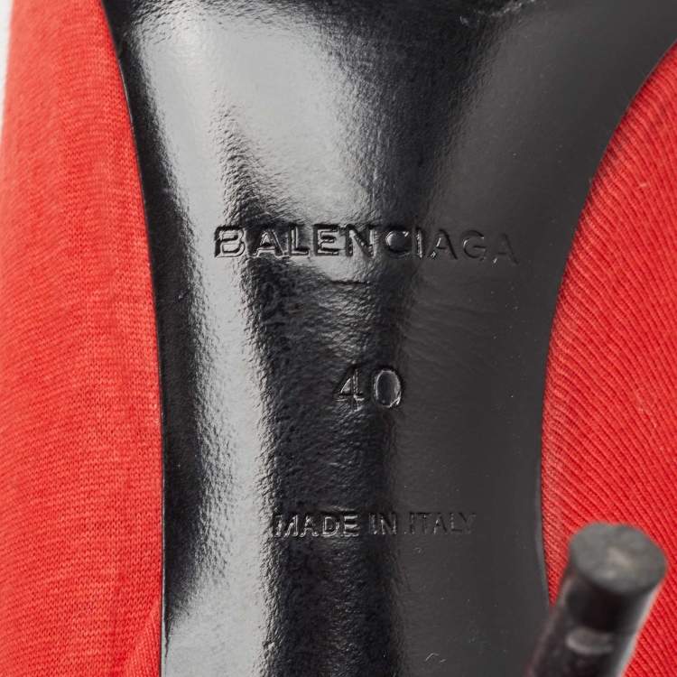 Pre Owned Balenciaga Red/Black Logo Fabric and Leather Knife Pumps Size 40