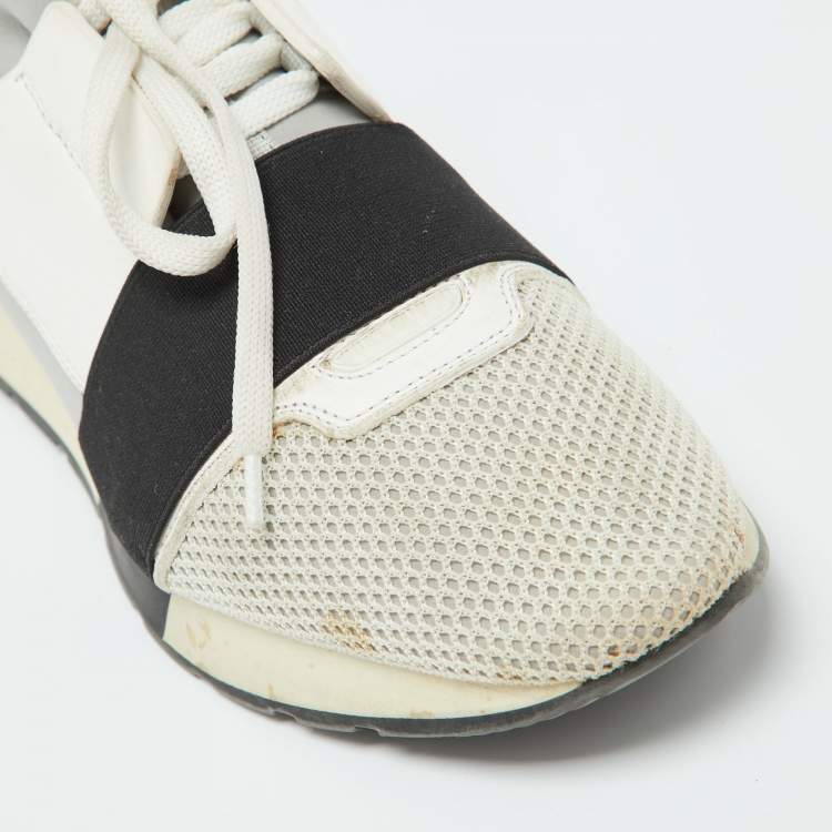 Pre Owned Balenciaga Multicolor Leather,Mesh and Suede Race Runner Low Top Sneakers Size 40