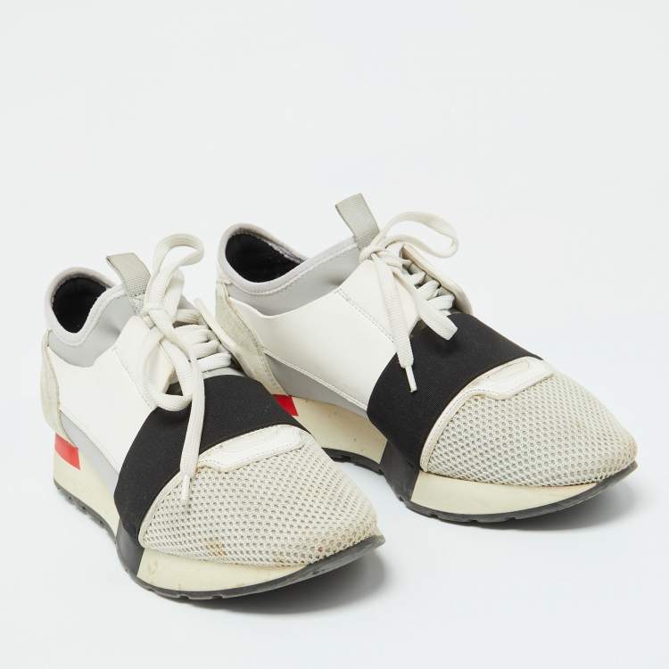 Pre Owned Balenciaga Multicolor Leather,Mesh and Suede Race Runner Low Top Sneakers Size 40
