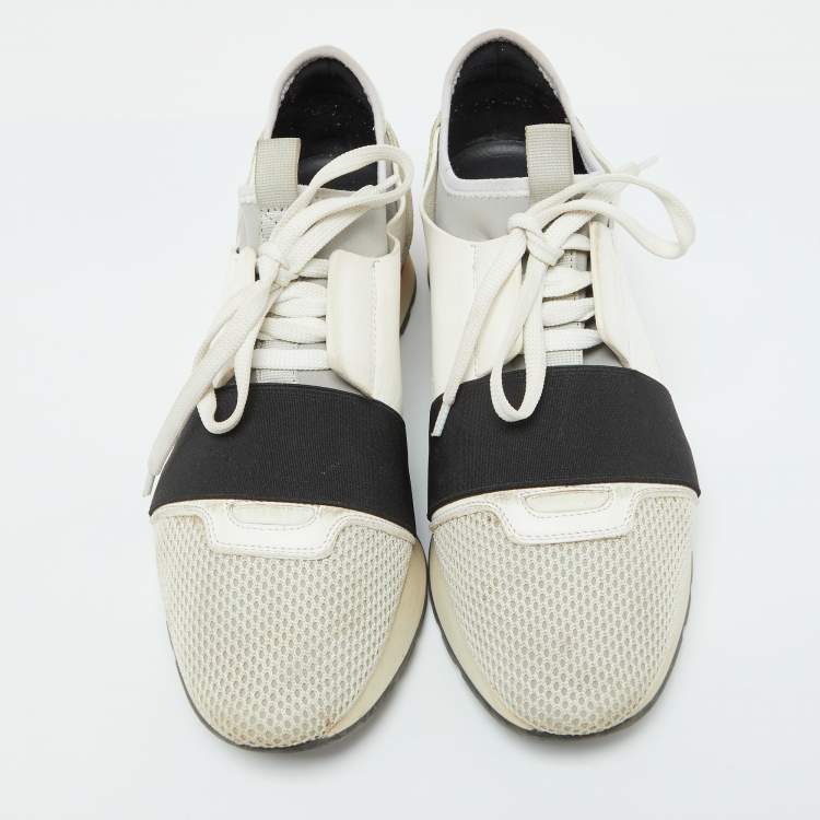 Pre Owned Balenciaga Multicolor Leather,Mesh and Suede Race Runner Low Top Sneakers Size 40