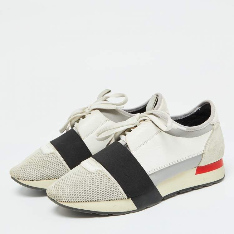 Pre Owned Balenciaga Multicolor Leather,Mesh and Suede Race Runner Low Top Sneakers Size 40
