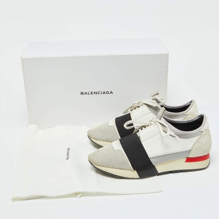 Pre Owned Balenciaga Multicolor Leather,Mesh and Suede Race Runner Low Top Sneakers Size 40