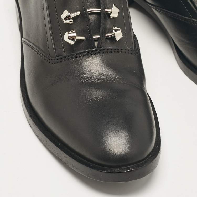 Pre Owned Balenciaga Black Leather Studded Oxfords Size 37