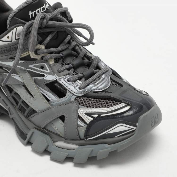 Pre Owned Balenciaga Grey Mesh and Rubber Track Low Top Sneakers Size 37