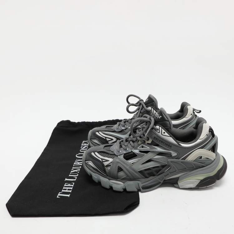 Pre Owned Balenciaga Grey Mesh and Rubber Track Low Top Sneakers Size 37