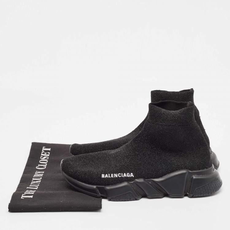 Pre Owned Balenciaga Black Lurex Fabric Speed Trainer High Top Sneakers Size 38