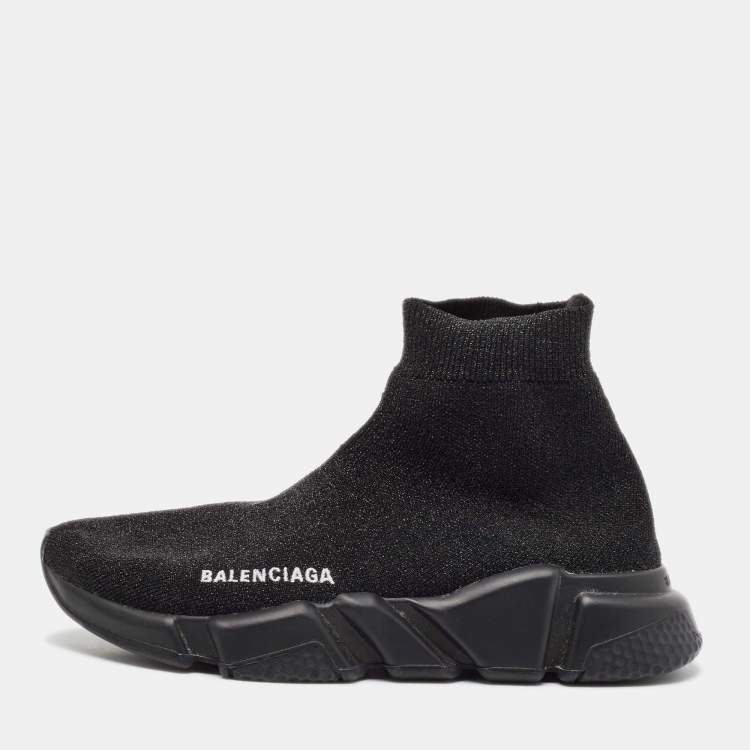 Pre Owned Balenciaga Black Lurex Fabric Speed Trainer High Top Sneakers Size 38