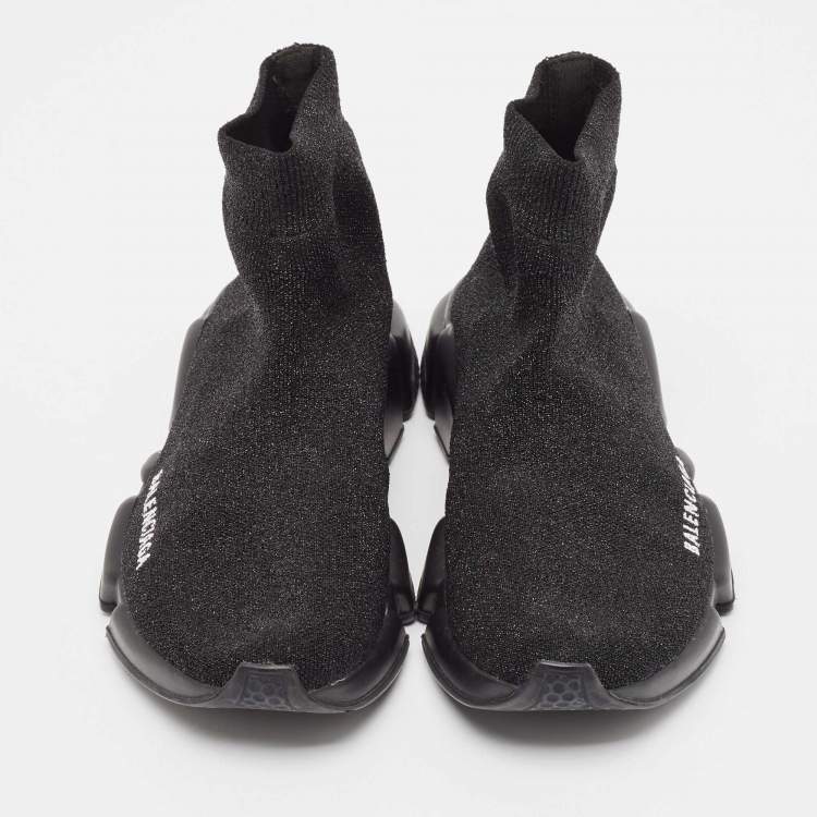 Pre Owned Balenciaga Black Lurex Fabric Speed Trainer High Top Sneakers Size 38
