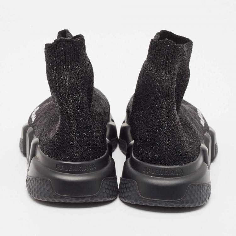 Pre Owned Balenciaga Black Lurex Fabric Speed Trainer High Top Sneakers Size 38