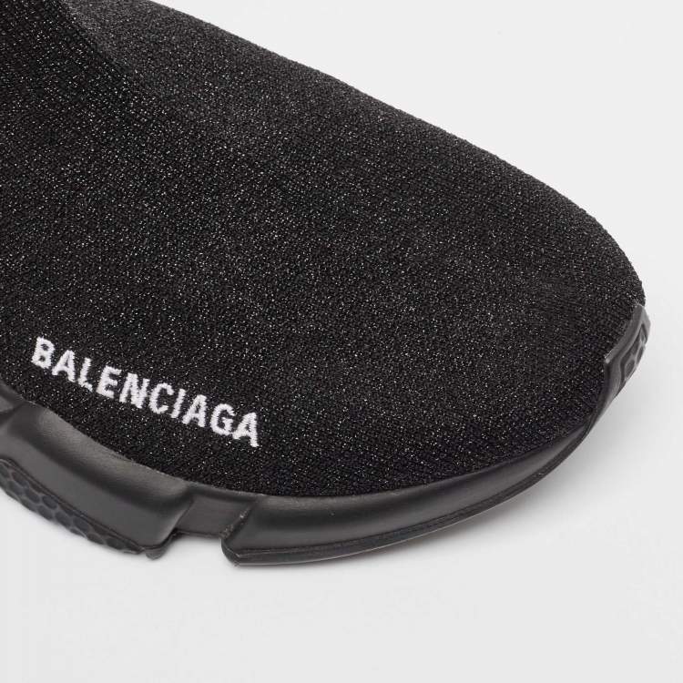 Pre Owned Balenciaga Black Lurex Fabric Speed Trainer High Top Sneakers Size 38