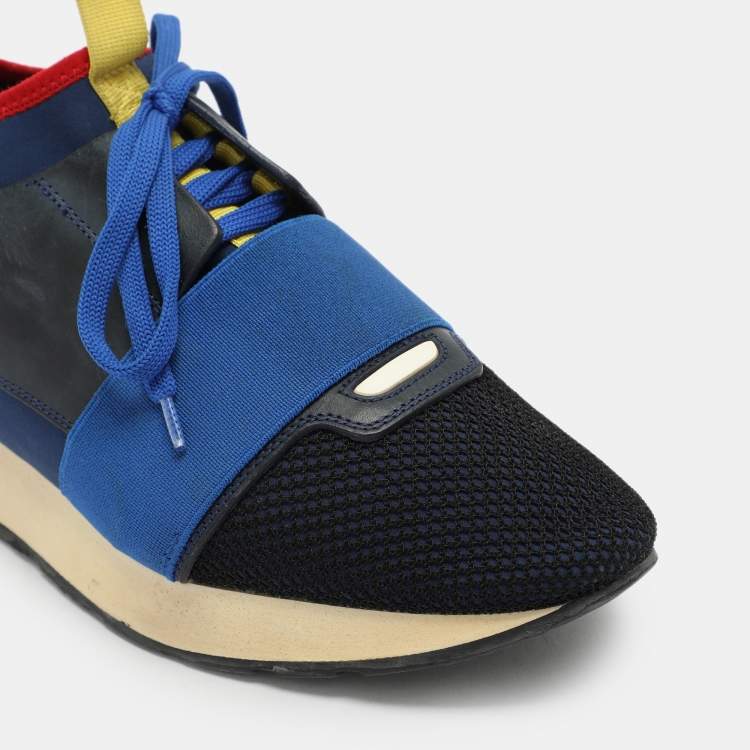 Pre Owned Balenciaga Multicolor Mesh and Leather Race Runner Low Top Sneakers Size 40