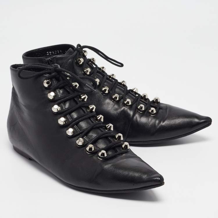 Pre Owned Balenciaga Black Leather Ankle Length Boots Size 40