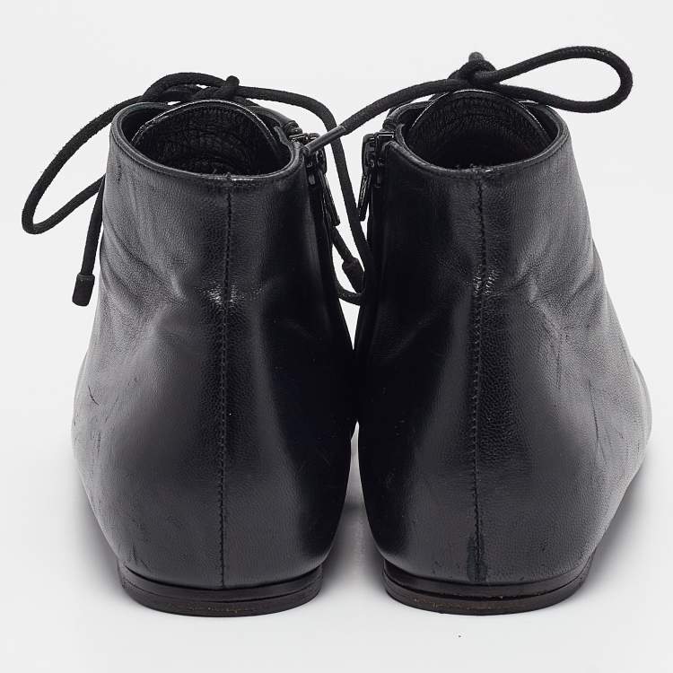 Pre Owned Balenciaga Black Leather Ankle Length Boots Size 40
