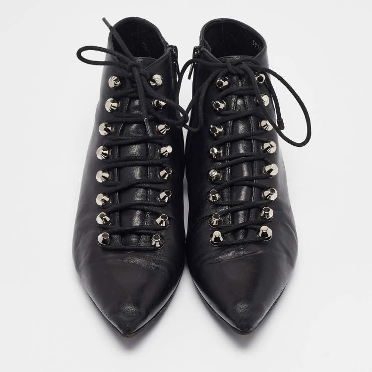 Pre Owned Balenciaga Black Leather Ankle Length Boots Size 40