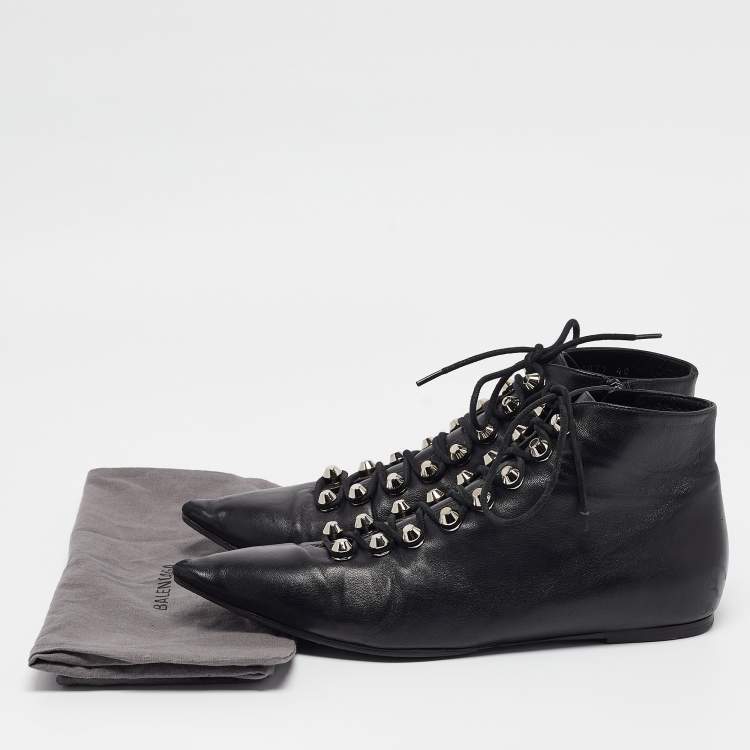 Pre Owned Balenciaga Black Leather Ankle Length Boots Size 40