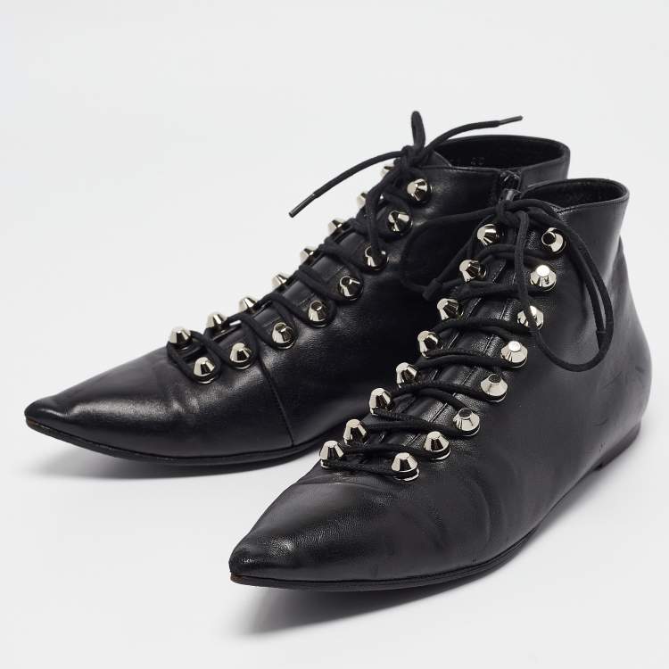 Balenciaga Black Leather Ankle Length Boots Size 40 Balenciaga TLC