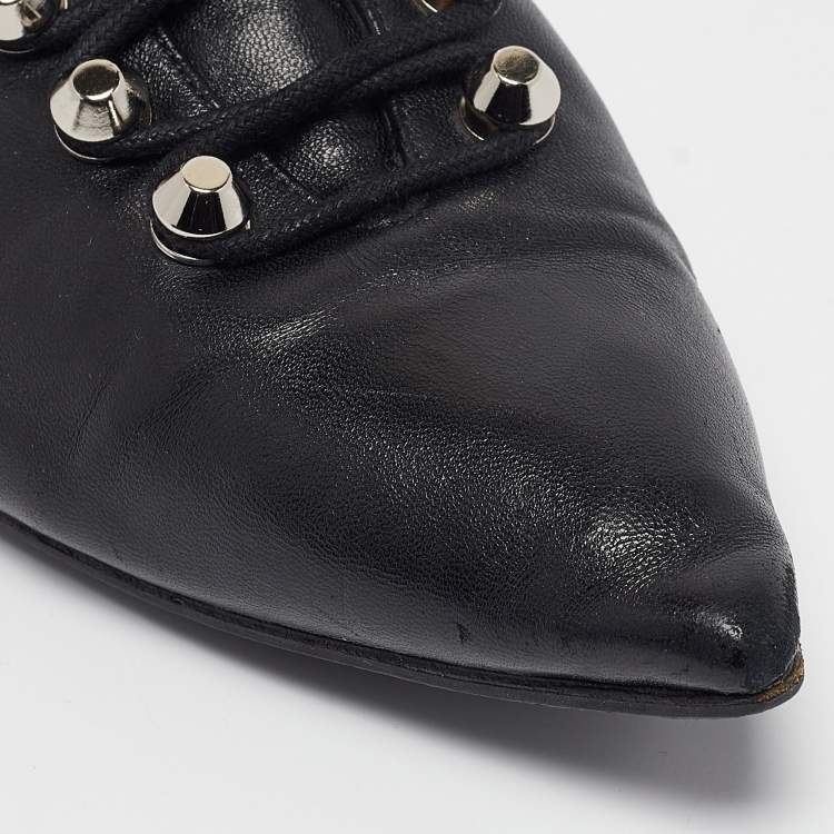 Pre Owned Balenciaga Black Leather Ankle Length Boots Size 40