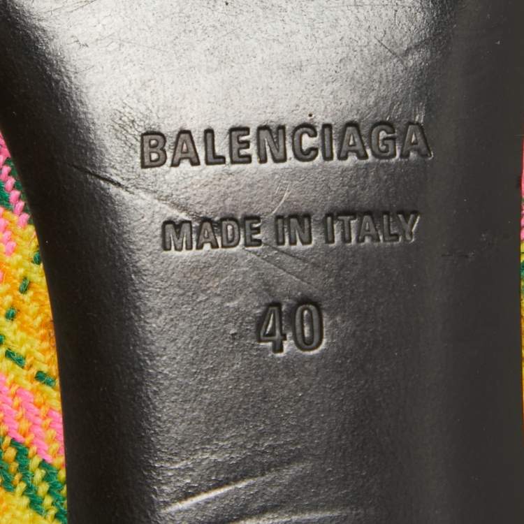 Pre Owned Balenciaga Tricolor Plaid Canvas BB Knife Mules Size 40